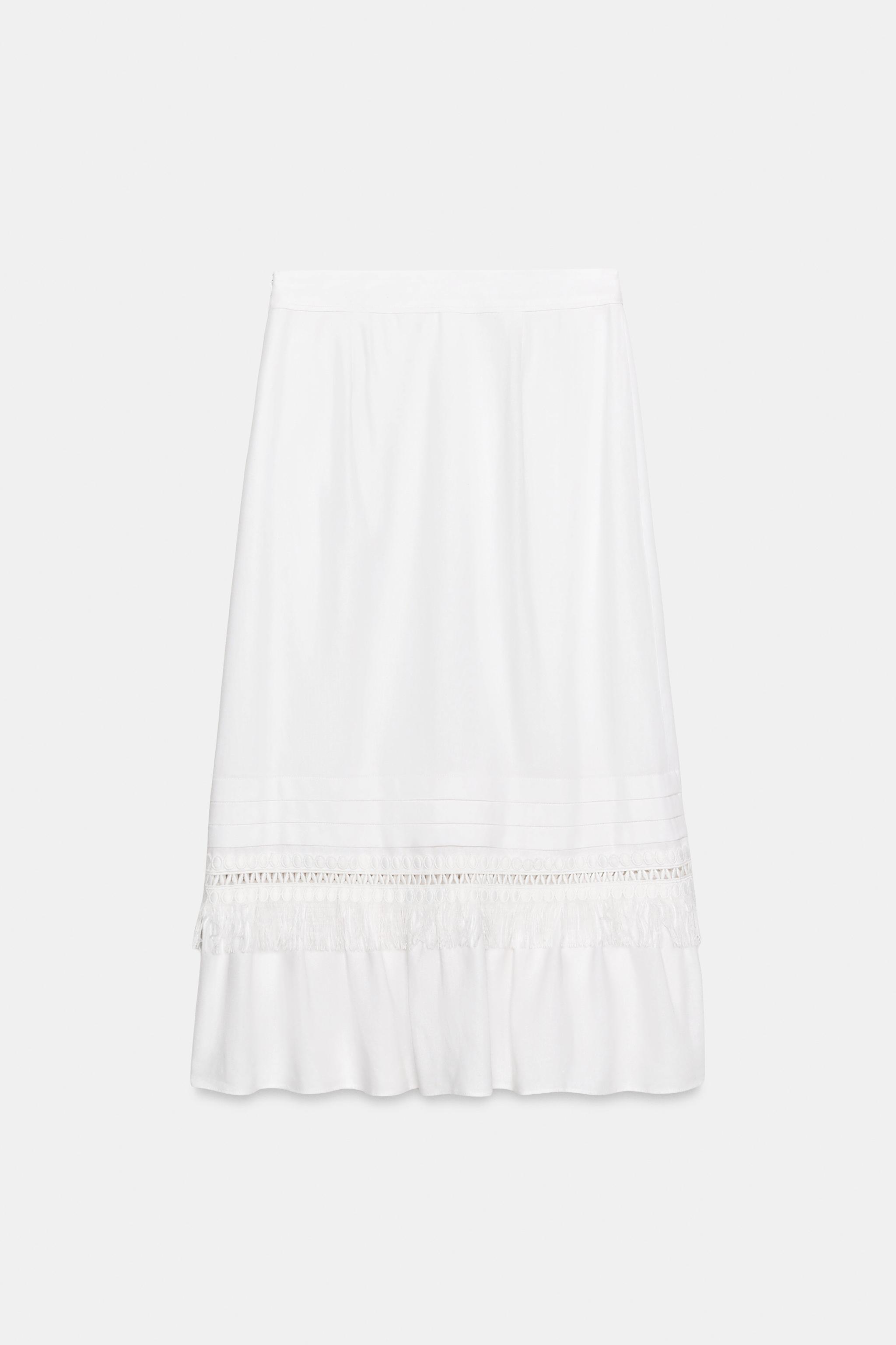 LINEN FRINGED MIDI SKIRT